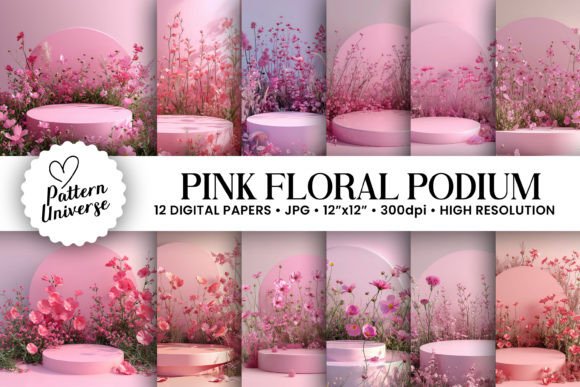12 Pink Floral Podium Backgrounds for Creative Projects