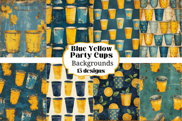 13 Yellow Blue Party Cup Backgrounds for Creative Projects