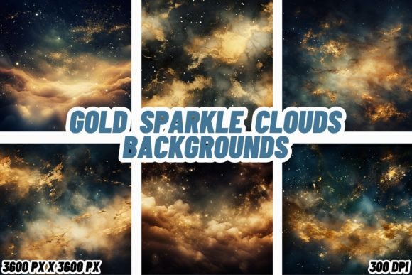 Gold Sparkle Clouds Backgrounds: A Celestial Design Asset