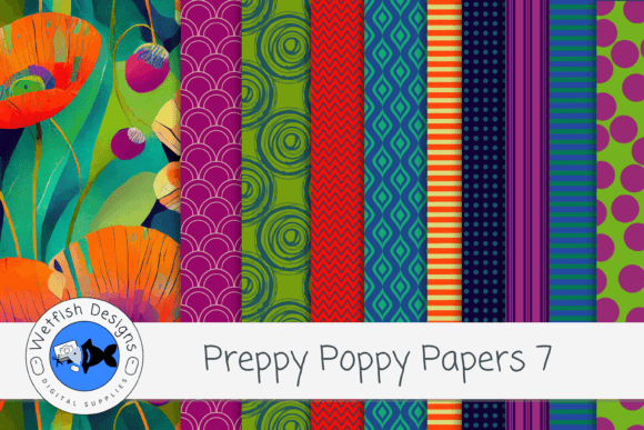 Preppy Poppy Digital Paper Backgrounds 7: A Design Asset