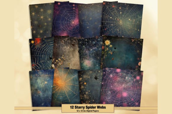 Starry Spider Webs Digital Backgrounds for Celestial Crafts