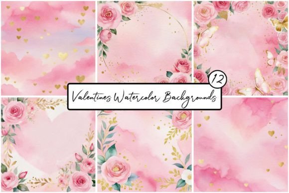 Valentines Watercolor Backgrounds for Romantic Design